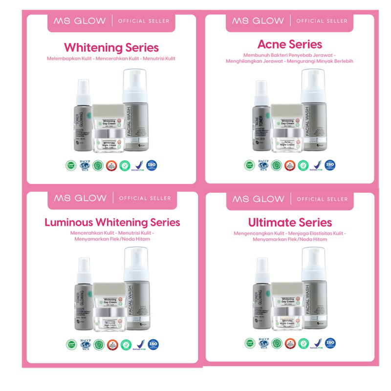 Paket wajah ms glow ori luminous / whitening / acne / ultimate msglow