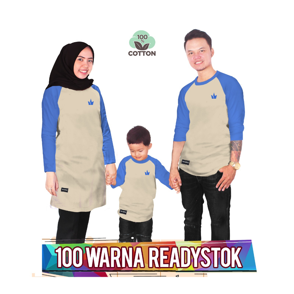 RAGLAN BASIC CREAM TURKIS Baju Kaos Keluarga couple anak laki laki perempuan ibu ayah ada ukuran jum