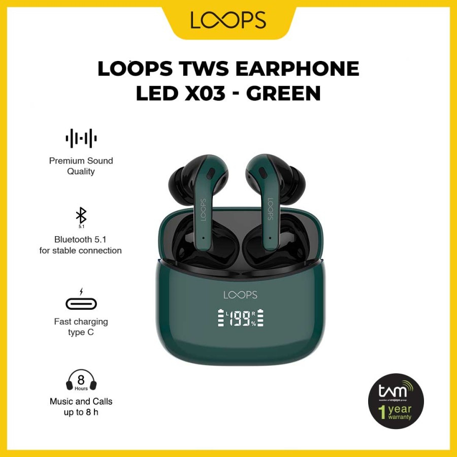 LOOPS TWS Earphone LED X03 TWS Bluetooth - Green