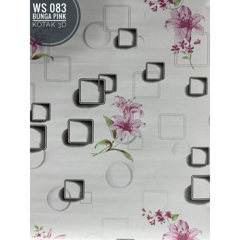 WALLPAPER STICKER DINDING WS 083 MOTIF BUNGA PINK KOTAK 3D