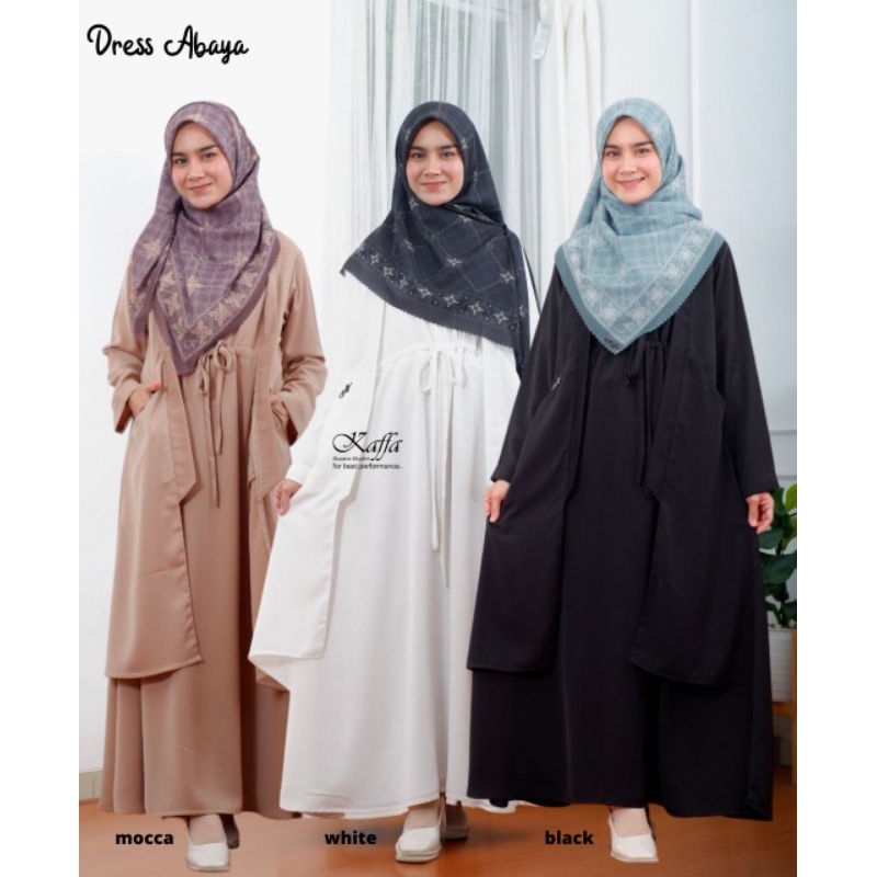 Dress Abaya by Kaffa Busana Muslim (White, Black, Mocca)