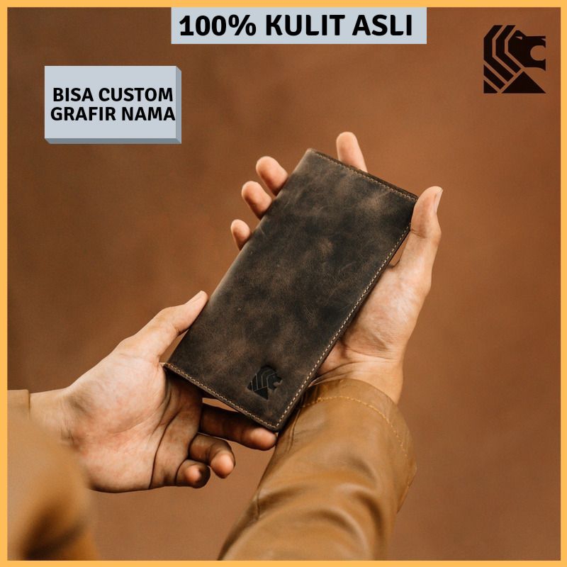 REVEN LEATHER - Dompet Kartu Lipat Panjang Pria Prabu Wallet Bahan Kulit Sapi Asli Crazy Horse 100% 