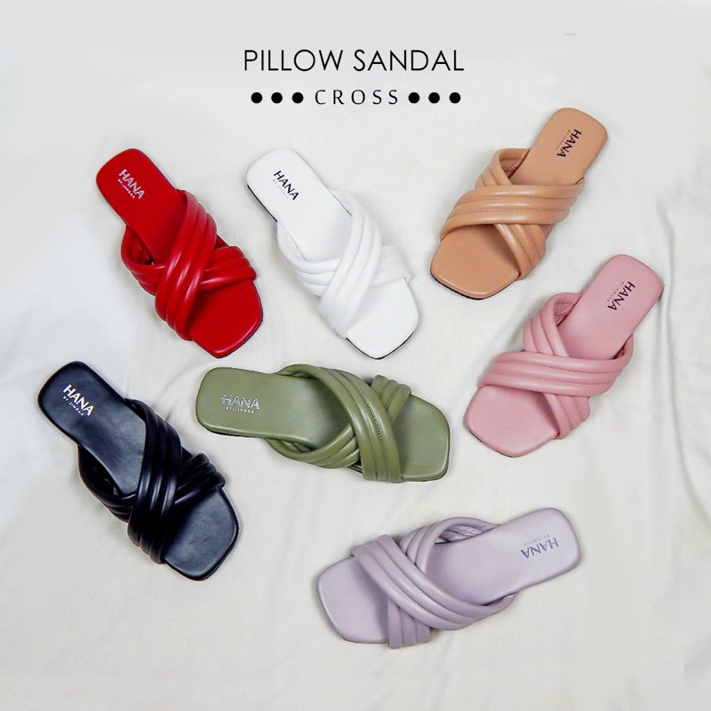 Sandal Wanita Terbaru Kekinian Sandal Pillow Cross Hana Jingga