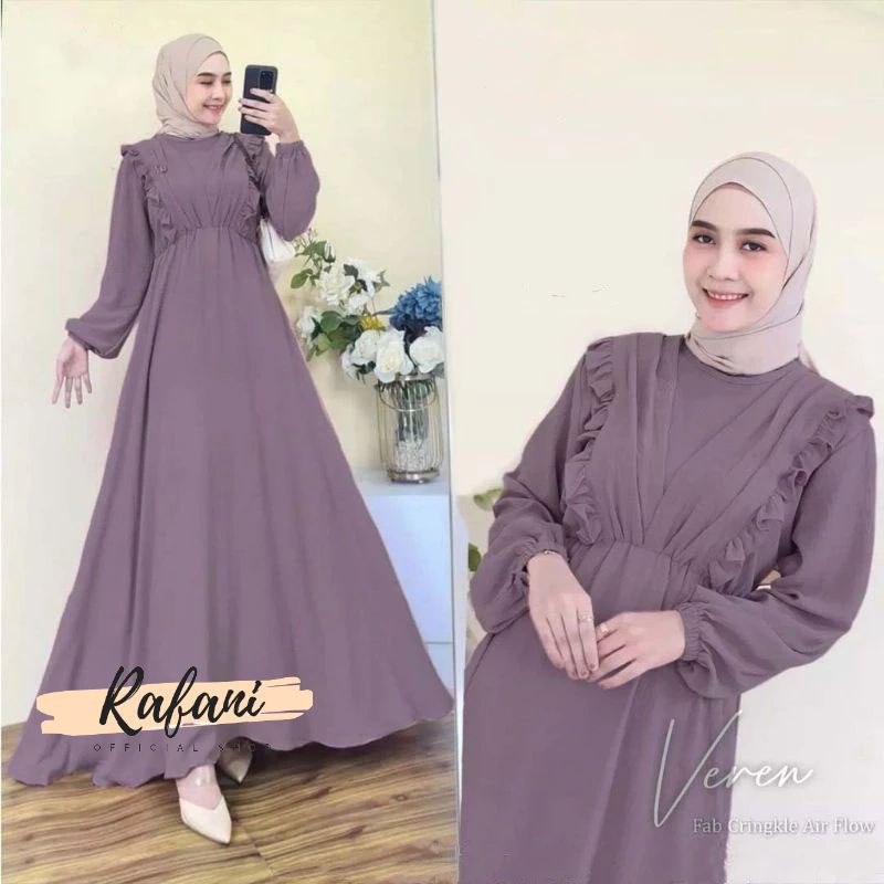 Tamara Gamis Ruffle Wanita Crinkle Airflow Premium/ Gamis Ruffle Crinkle Kekinian/ Gamis Maxi Dress 