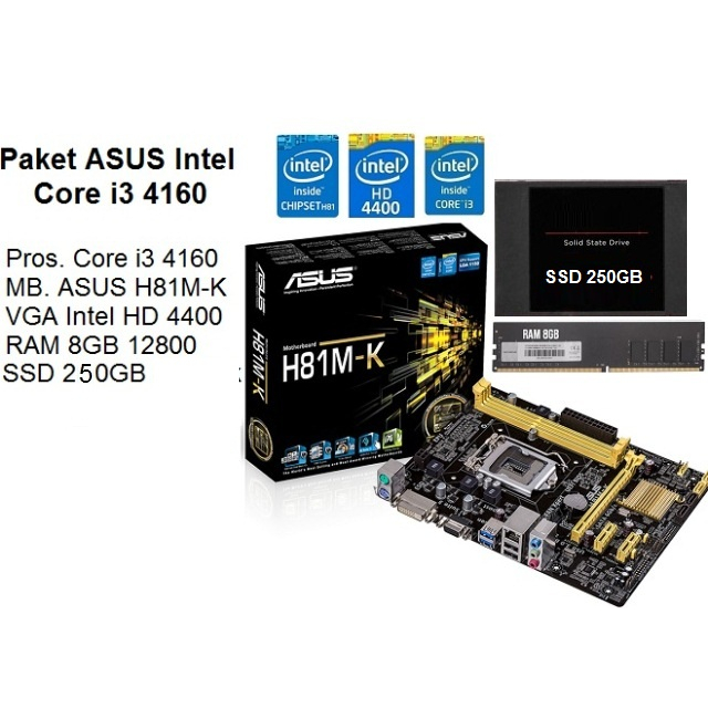Paket Intel Gen4 Core i3 4160 + Mobo ASUS/MSI H81 RAM SSD