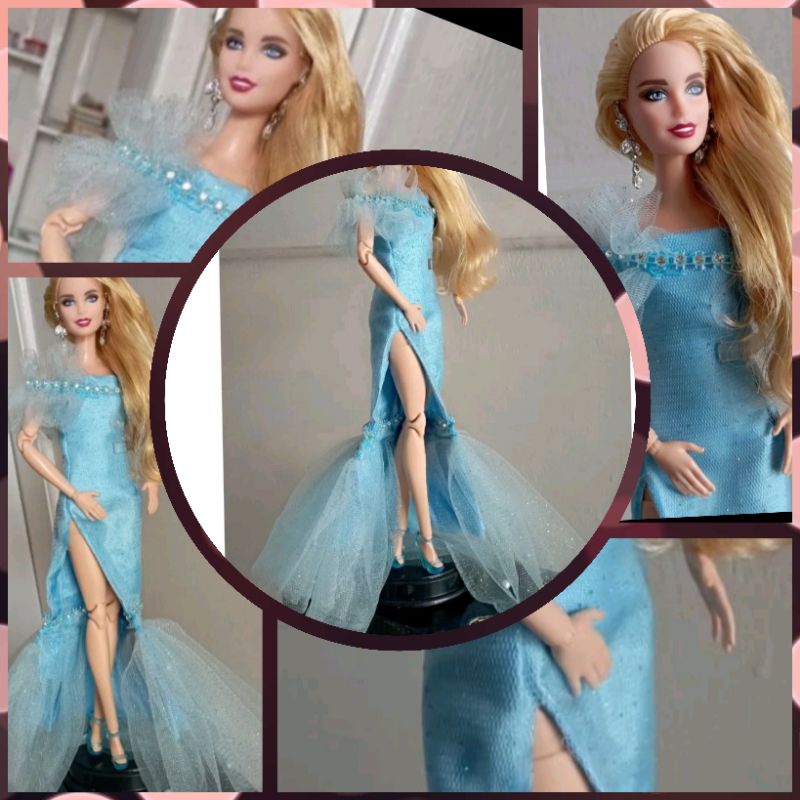 Gaun Blue Osean Gliter Duyung Miss Barbie Doll Handmade