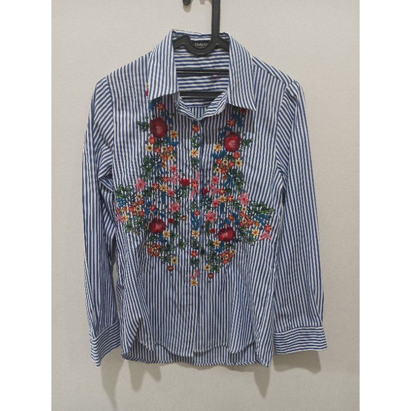 Kemeja salur biru bordir ala ala Z*ara