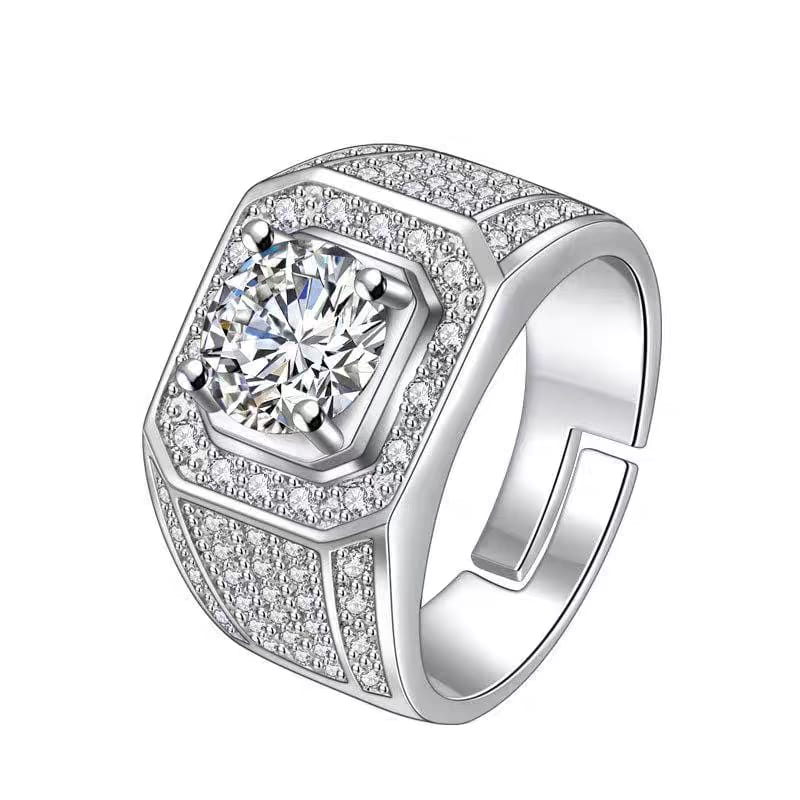Cincin Pria Premium Mewah S925 Perak Platinum Berlian Utama Moissanite Berlian Kecil Moissanite