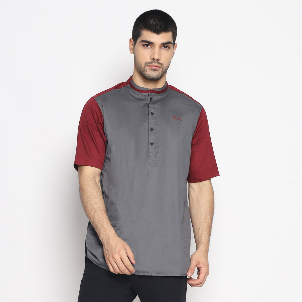 Binauf kurta short sleeve ENZO half button / kemeja koko pria lengan pendek - GREY