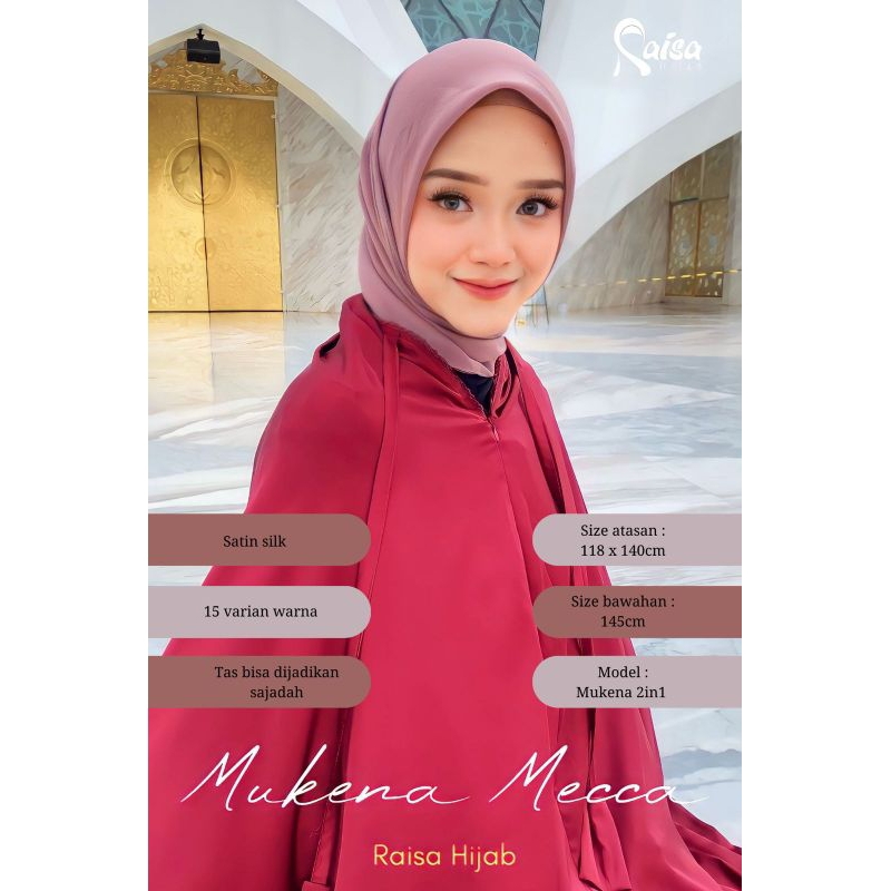 MUKENA MECCA SAFARA 2in1 SLETING MUKENA SILKY PREMIUM MUKENA POLOS ORIGINAL RAISA - ummiyuni hijab