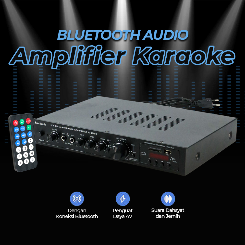 Sunbuck AMPLIFIER SUBWOOFER 2000W Bluetooth Audio Amplifier Karaoke Support Coaxial Optical - AV-298BO - Black - AMPLIFIER 2000W - AMPLIFIER SUNBUCK - AMPLIFIER BLUETOOTH MURAH