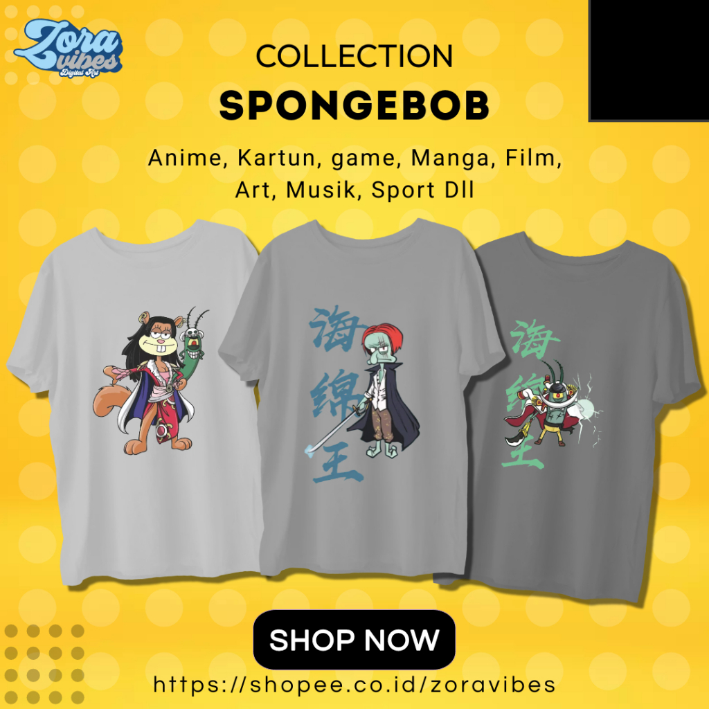 baju kaos motif kartun Spongebob / baju kaos pria dewasa / kaos wanita terbaru