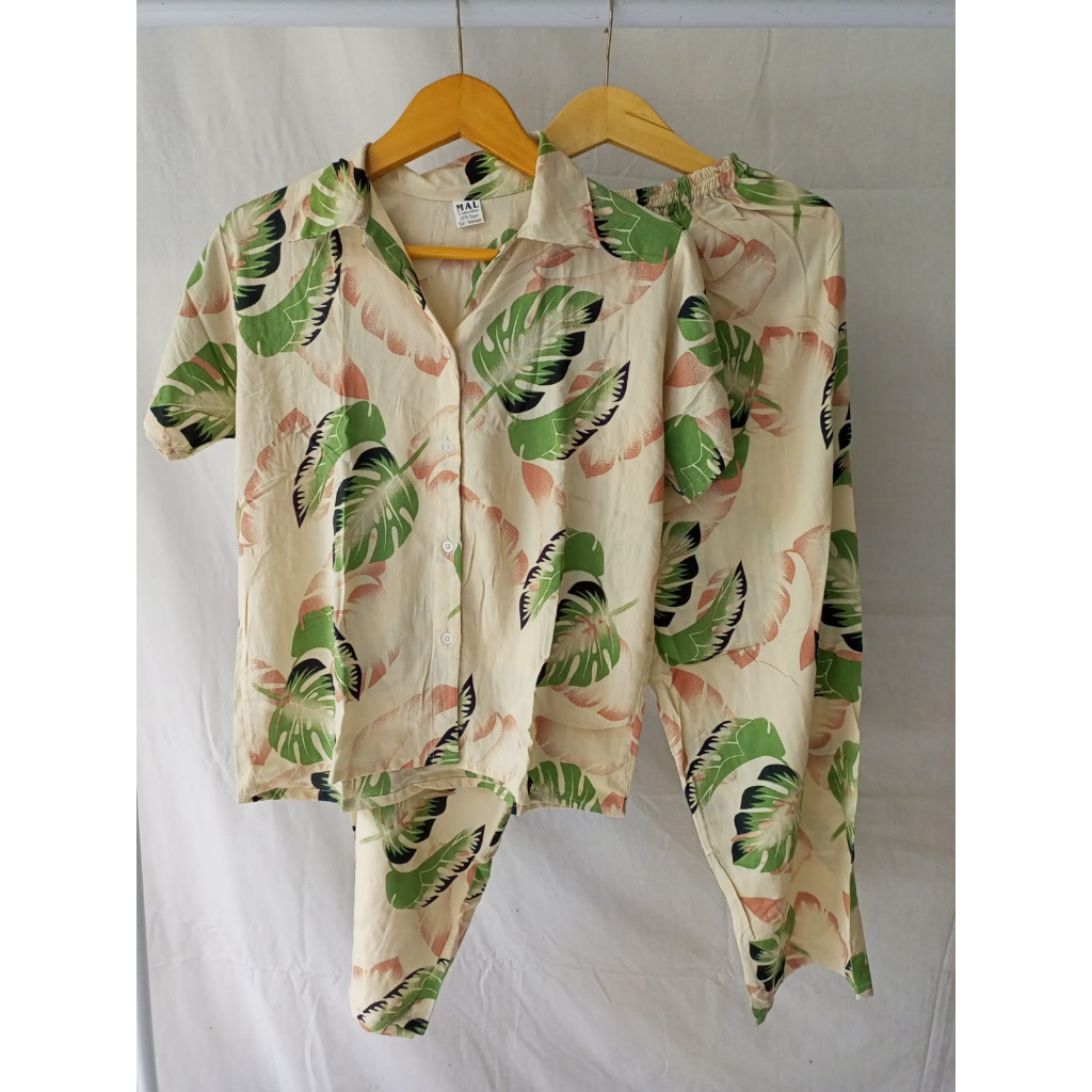 set piyama wanita dewasa setelan baju tidur santai set piyama kancing setelan celana panjang khas Ba
