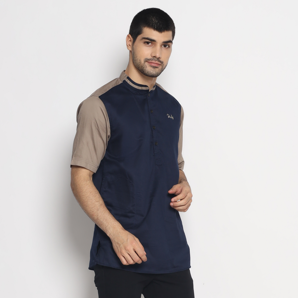 Binauf kurta short sleeve ENZO half button / kemeja koko pria lengan pendek - NAVY