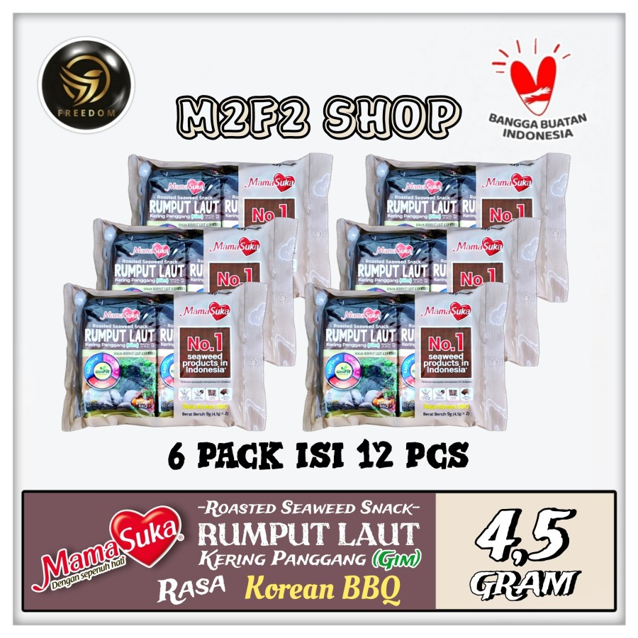 

MamaSuka Snack Rumput Laut Panggang Rasa Korean BBQ - 4,5 gr (Kemasan 6 Pack)