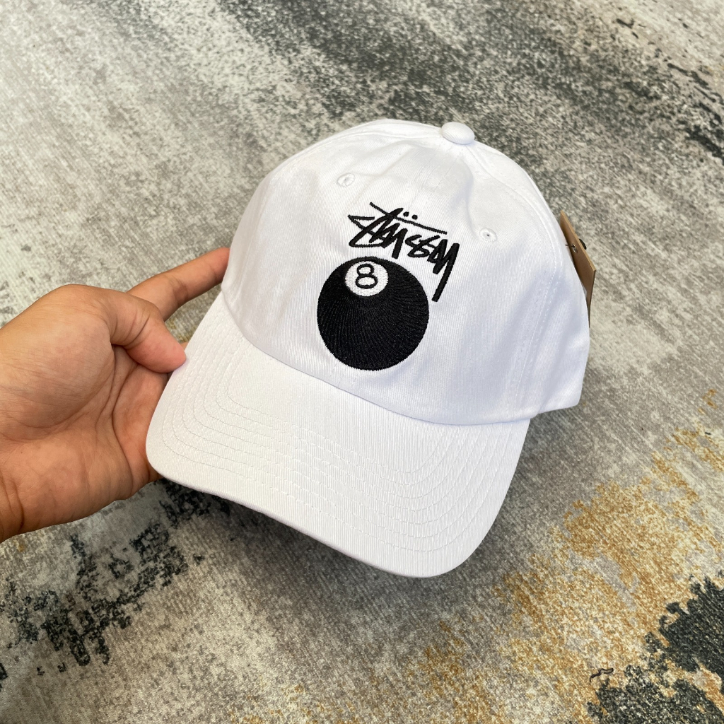 STUSSY 8 BALL CAP HAT // WHITE