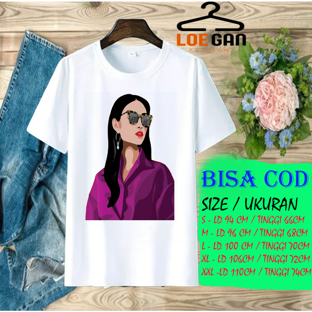 KAOS LOEGAN PRINT TEE SHIRT GIRL WANITA BAJU UNGU KACAMATA HITAM BISA COD SIZE JUMBO READY UNISEX KA
