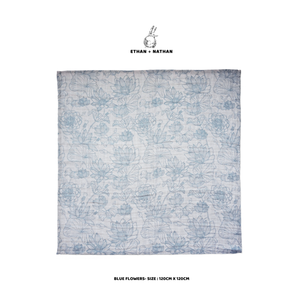 Ethan+Nathan Swaddle Blanket / Bedong Bayi Pattern - Blue Flowers