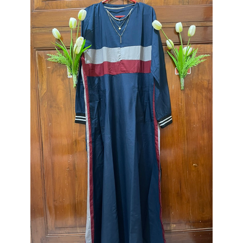 Gamis navy abu maroon