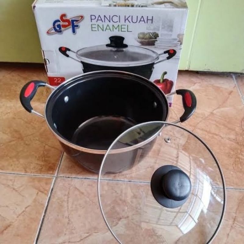 Panci Kuah Enamel Hitam - Panci Kuah GSF 4022 - Panci Kuah 22cm - Panci Kuah Enamel