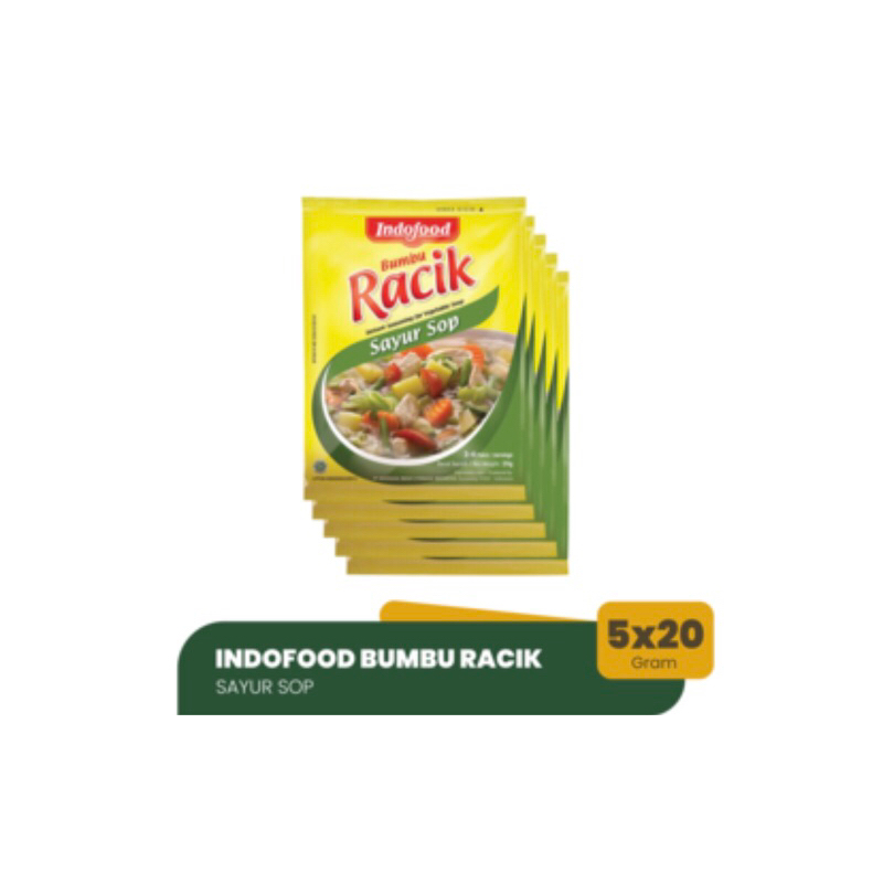 

Indofood Bumbu Racik Sayur Sop 20gr (1 pack isi 5 sachet)