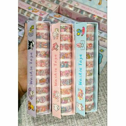 

SanrioWashie Tape (1BOX) Isi 10 Roll Glitter Trasnparant Kekinian