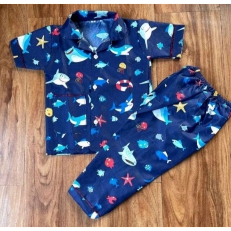SETELAN ANAK MOTIF HIU BABY SHARK WARNA NAVY MODEL PIYAMA BAJU, PIYAMA KAOS, SWEATER UNTUK ANAK LAKI