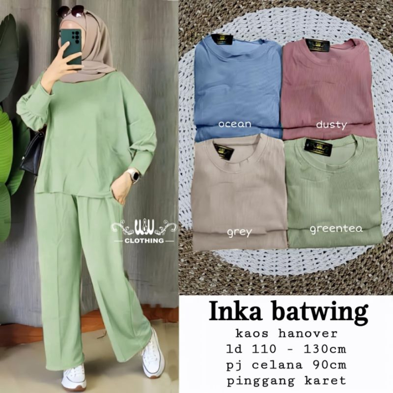 SETELAN WANITA JUMBO IMPORT INKA SET BAHAN KAOS  HANOVER TEBAL HALUS LD120-130cm