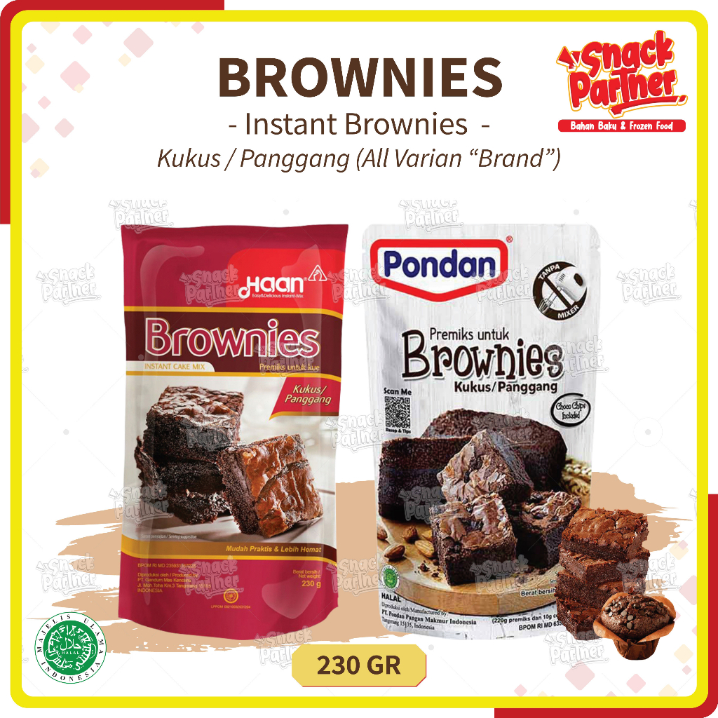 

INSTANT BROWNIES 230 GR - HAAN PONDAN - Tepung Chocolate Choco Coklat Premix Premiks Kue Cake Mix 230gr