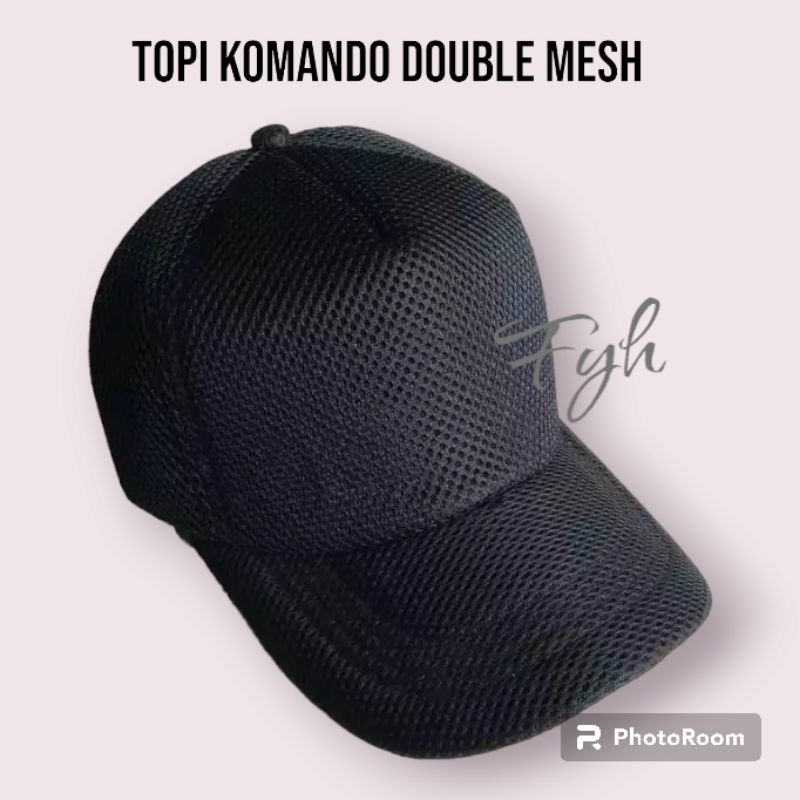 TOPI KOMANDO DOUBLE MESH TEBAL - TOPI JARING HITAM POLOS - TOPI ARMY MILITARY