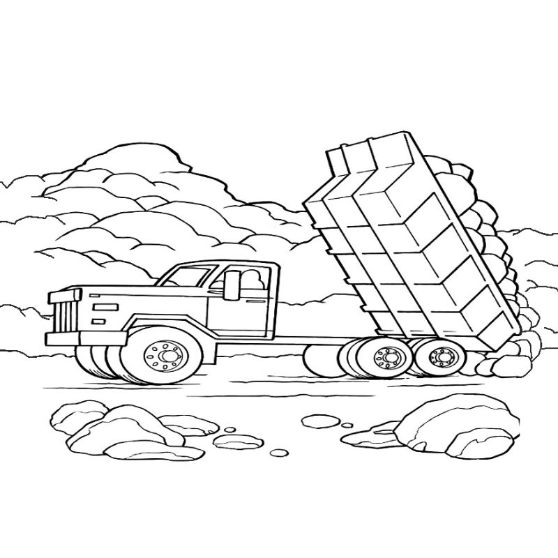 

Buku / lembar kertas mewarnai gambar truk dump 4