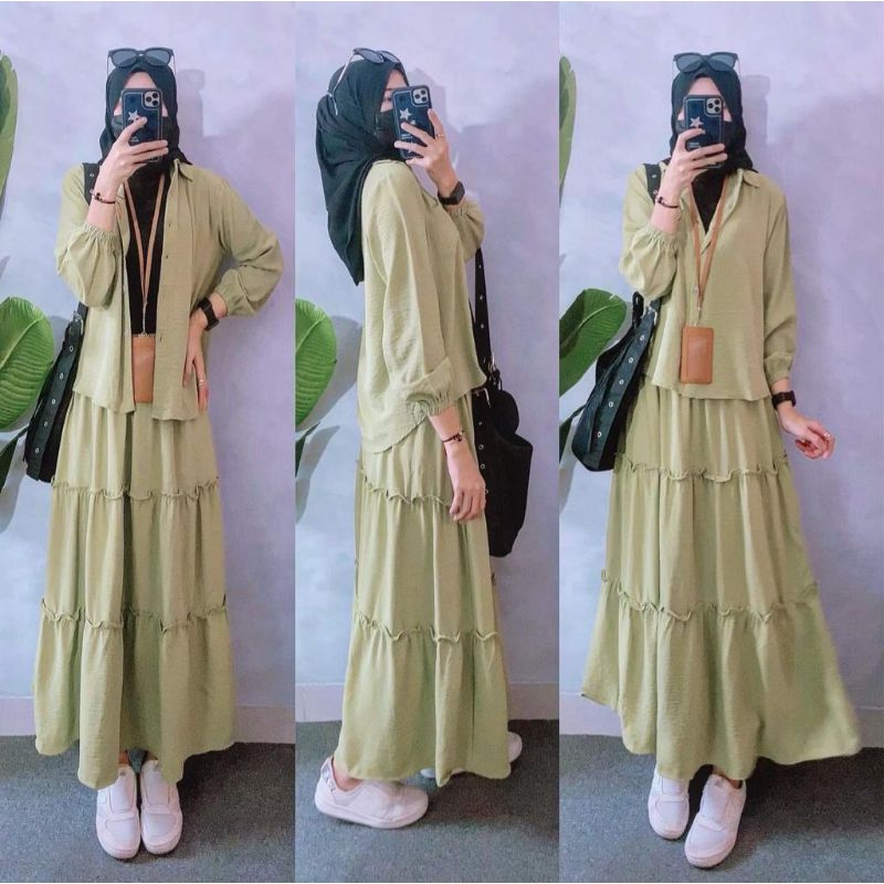 Set Rok Ruffle Wanita