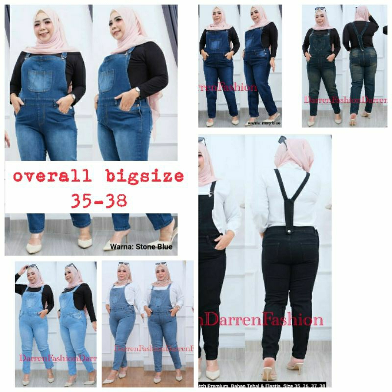 CELANA PANJANG OVERALL WANITA JEANS STRETCH JUMBO SIZE 35-38/OVERALL SUPER JUMBO