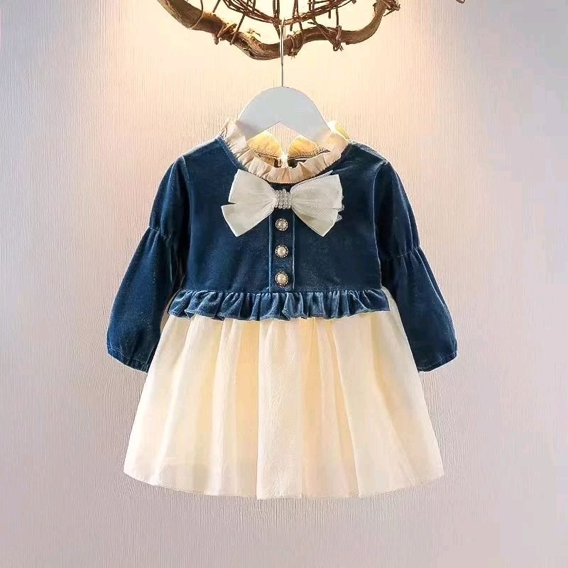 DRESS IMPORT ANAK CRYSTAL BOW / baju anak perempuan)/ baju anak import / dress anak korean style / b