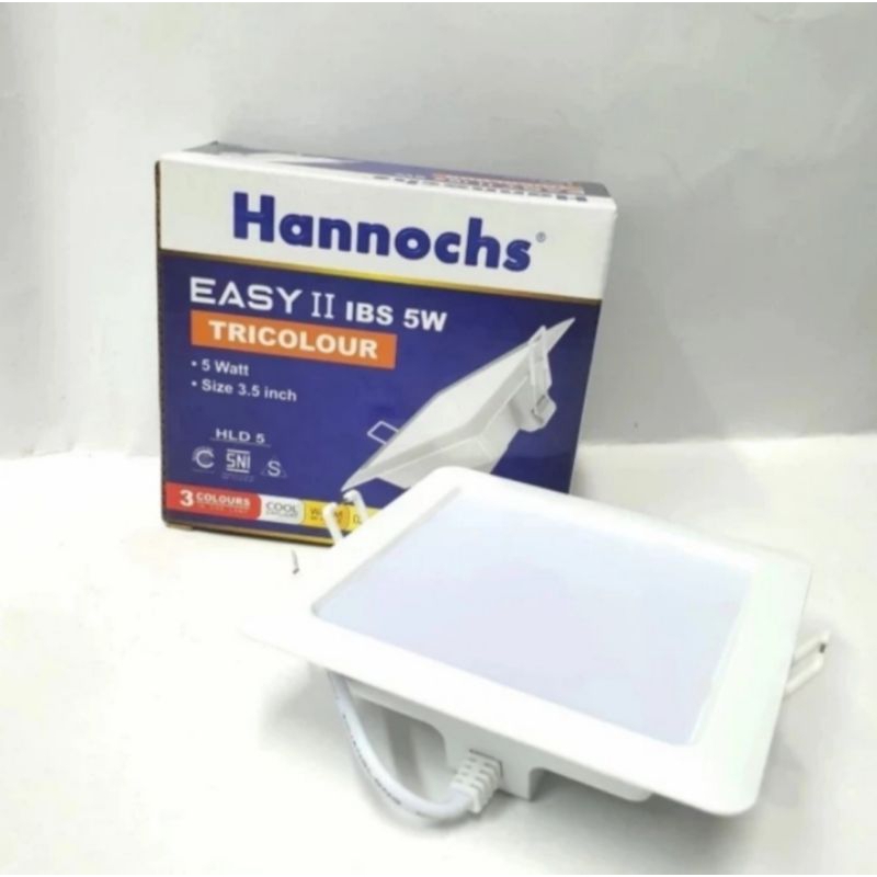 Lampu downlight LED tricolor 3 warna HANNOCHS Easy 5 Watt IB Kotak