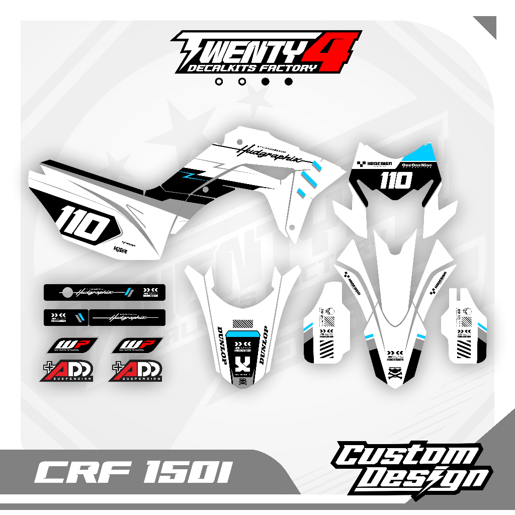 Decal Crf Warna Putih List Hitam Biru Bebas Request
