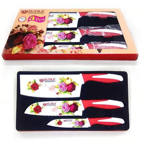 Pisau set Stainless Supra Zuko Rosemary Motif Bunga 3pcs / Knife Set Supra