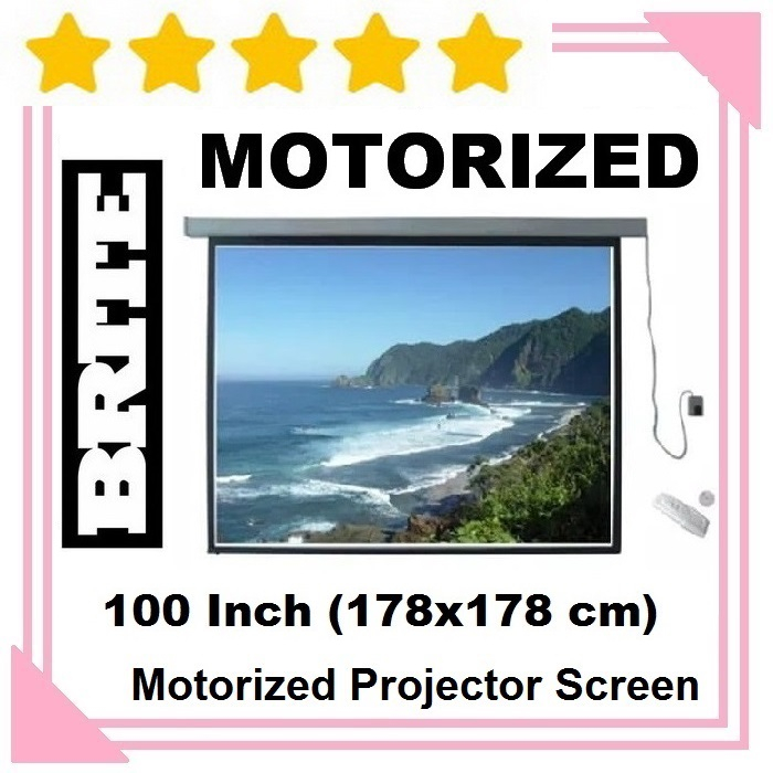 Brite Layar Motorized Proyektor 100 Inch Projector Screen Otomatis Remote