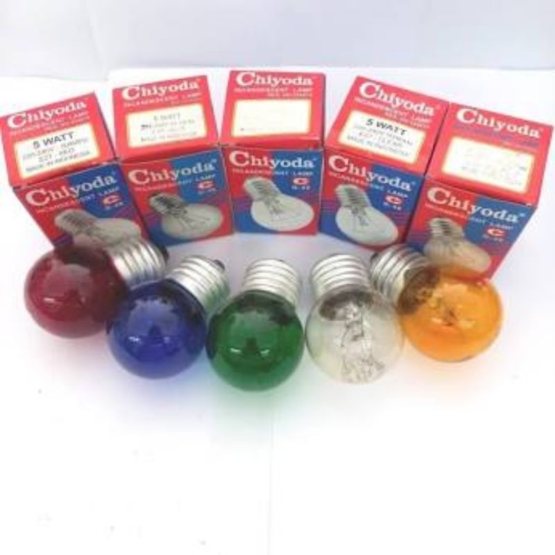 Lampu Pijar Hias Warna Chiyoda 5 Watt - Clear/Merah/Kuning/Hijau/Biru