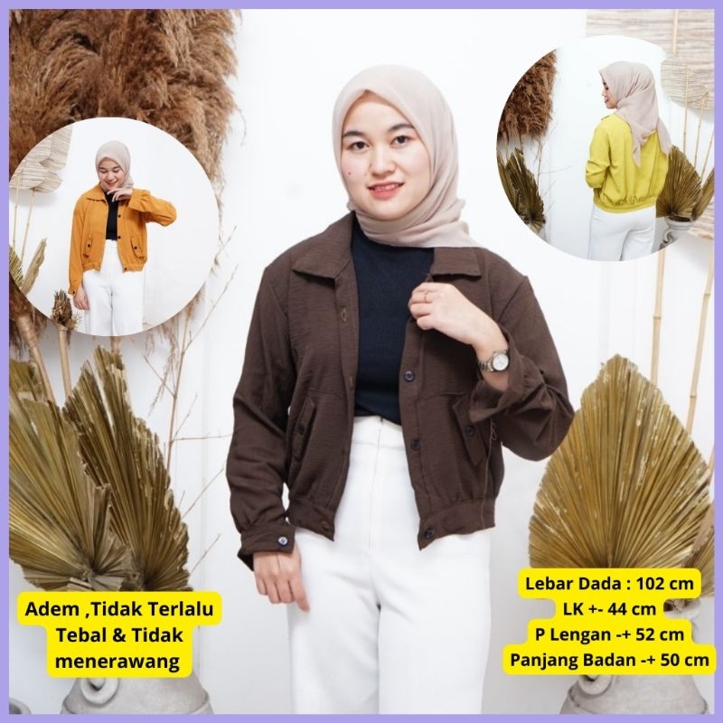 Baju Kerja Atasan Wanita Cardigan Crop Berkerah Full Kancing Kantong Samping Murah Terbaru