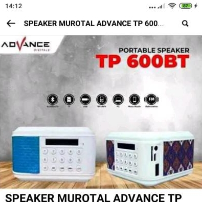 (SUNNAH) Speaker Murottal Quran 129 Qori Advance TP600 BLUETOOTH