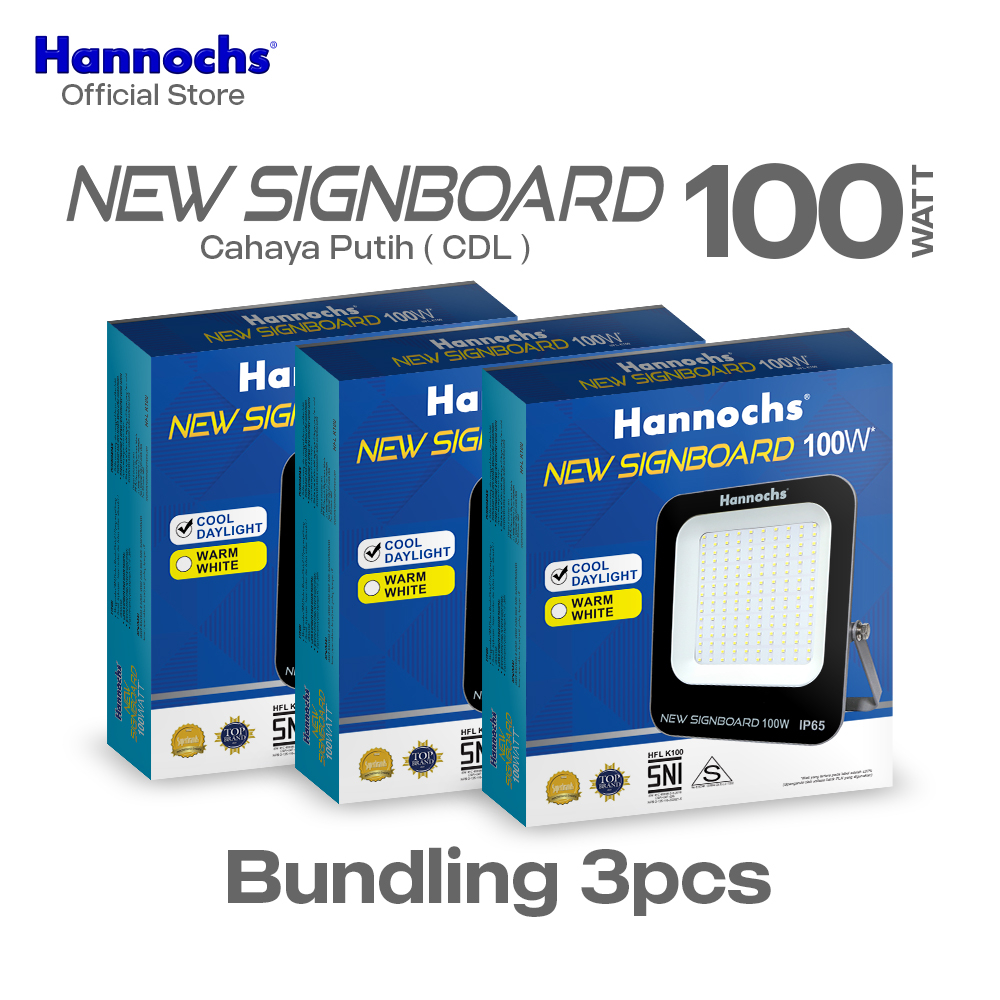 Hannochs Lampu Sorot LED New Signboard 100 watt Cahaya Putih isi 3pcs