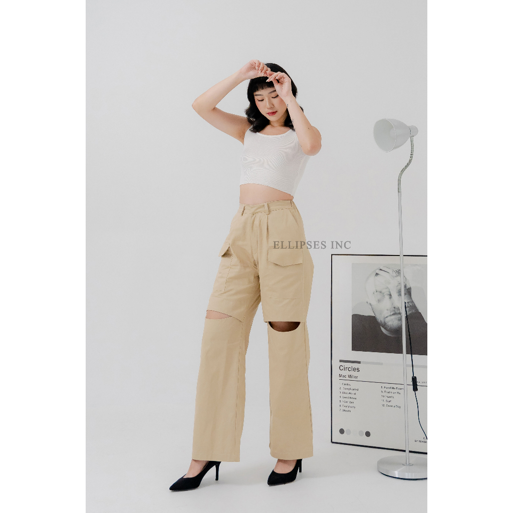 ELLIPSES INC Celana Cargo Cut Out Wanita/Celana Cargo Style Y2K/Celana Cargo Twill/Yujin Cut Out Car