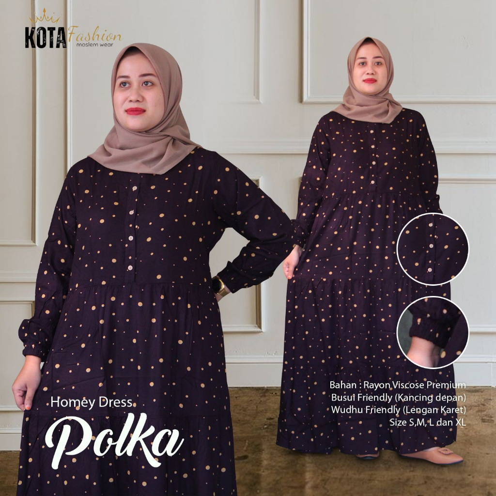 Promo Gamis Dress Premium Motif POLKADOT Bahan Adem Lembut - Baju Muslimah Remaja Ibu Dewasa - Katun