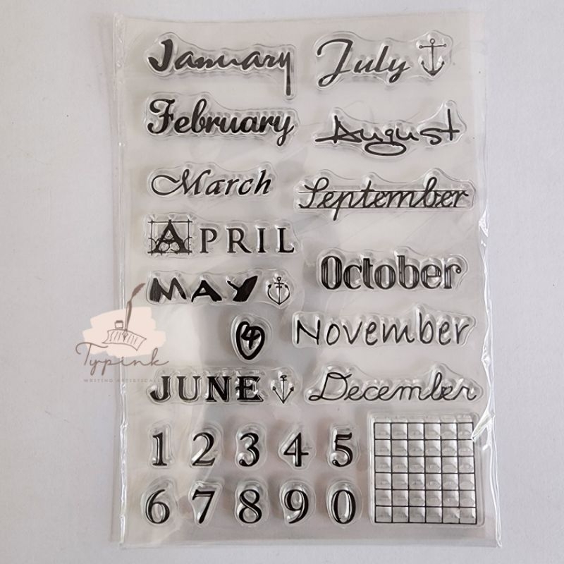 

CLEAR SILICONE MONTH DATE RUBBER STAMP SET STEMPEL BULAN SEGEL JOURNAL