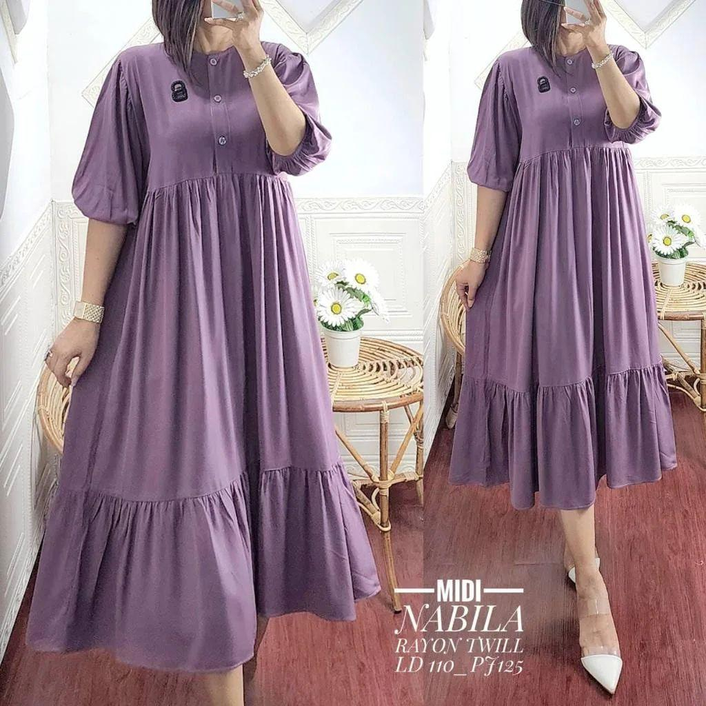 Nabila Midi Dress / Dress Terbaru Wanita / Bahan rayon twill