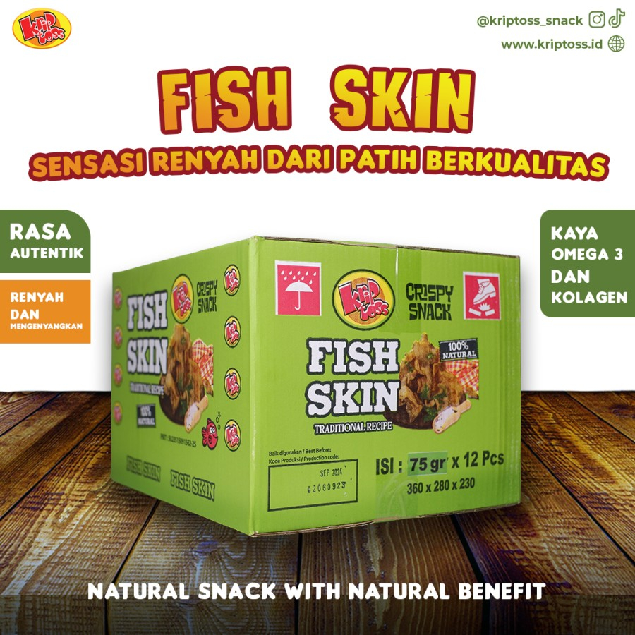 

1 DUS KRIPTOSS isi 12 Kripik Kulit Ikan NON MSG & Pengawet 100% Asli Nature Fish Skin Halal Awet Murah hits Pouch