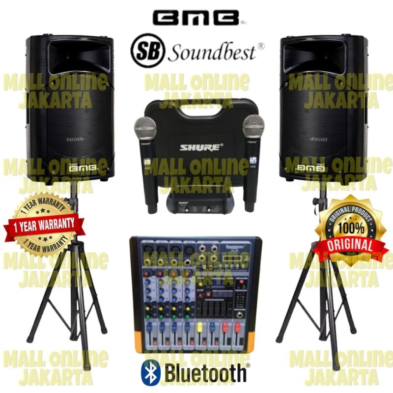 Paket sound system Bmb 15 inch Outdoor indoor Speaker lapangan power mixer Js4d