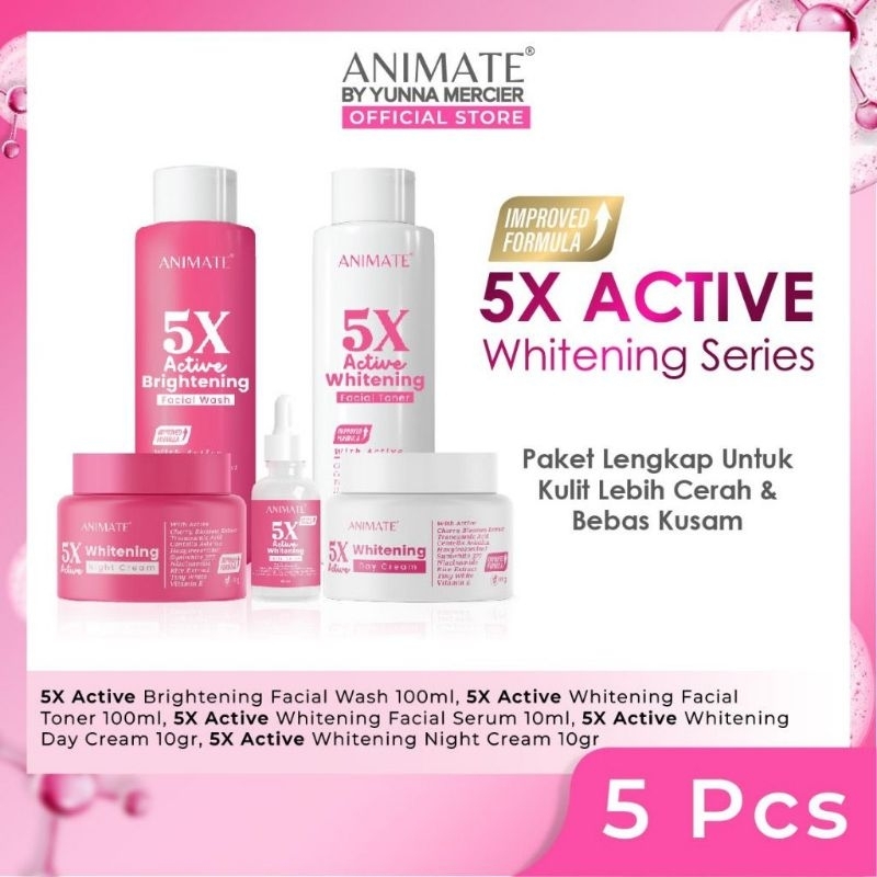 Animate Instant Whitening Series 5in1 Paket Perawatan Wajah Pemutih Wajah Animate / Paket Animate