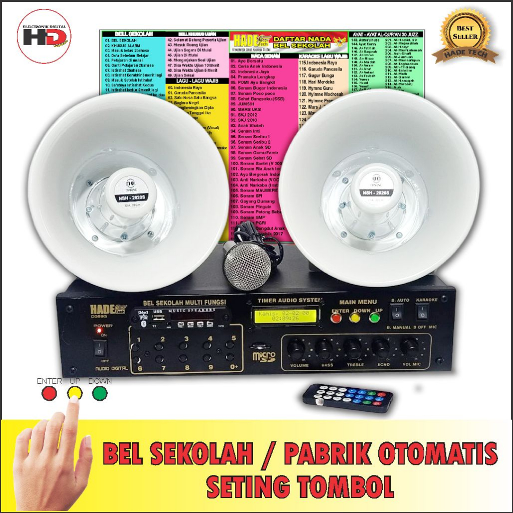 BEL SEKOLAH MANUAL DAN OTOMATIS SETING TOMBOL 2 SPEAKER LENGKAP